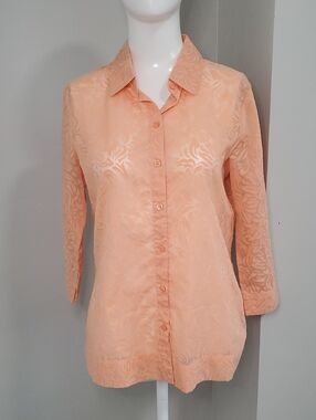 Studio Works Peach Button-Down Shirt with Jacquard Pattern